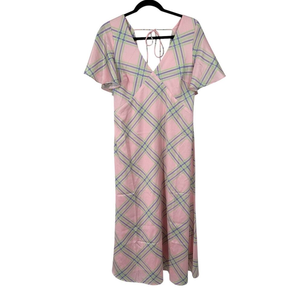 Petal & Pup Jess Midi plaid dress pink size Medium M - Picture 2 of 8